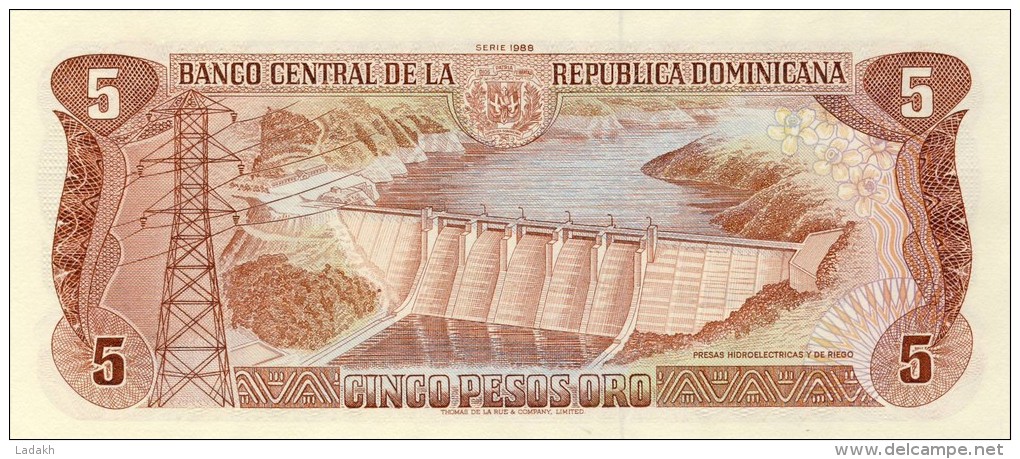 BILLET # REPUBLIQUE DOMINICAINE # CINQ PESO ORO # 1988 # NEUF # SANCHEZ # PICK 54 # - República Dominicana