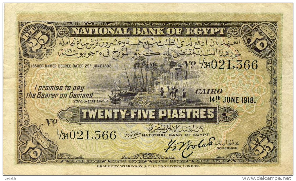 BILLET # EGYPTE # VINGT CINQ PIASTRES  # 1918 # CIRCULE  #  PICK N° 1 # - Egypte