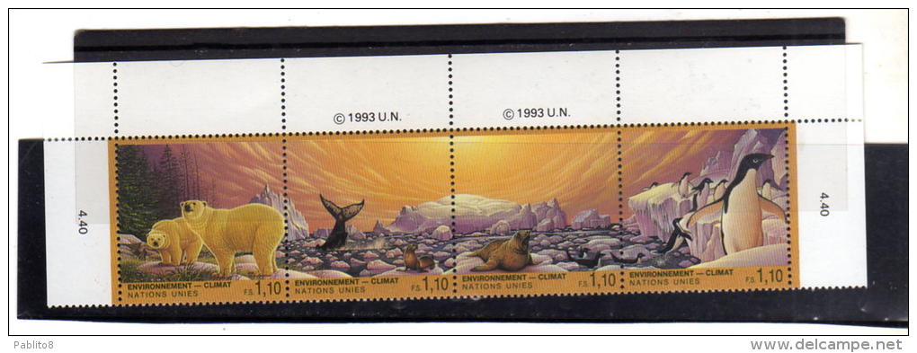 UNITED NATIONS GENEVE GINEVRA GENEVA SVIZZERA ONU - UN - UNO 1993 FAUNA Environment - Climate CAMBIAMENTO CLIMATICO MNH - Ongebruikt