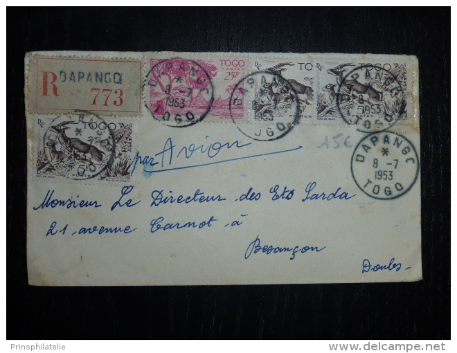 LETTRE RECOMMANDEE DE DAPANGO 1953 AVEC BEL AFFRANCHISSEMENT  ADRESSEE EN FRANCE PAR AVION COVER COLONIE - Lettres & Documents