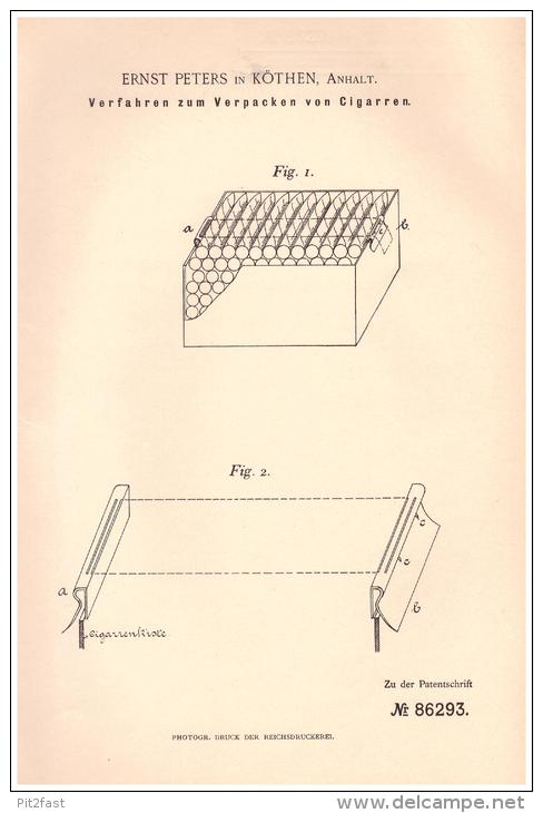 Original Patentschrift -  Ernst Peters In Köthen , Anhalt , 1895, Cigarren , Verpackun , Zigarrenkiste , Cigarre , Tabak - Sigarenkisten (leeg)