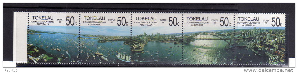 TOKELAU ISLANDS 1988 SYDPEX 99 [AUSTRALIAN BICENTENARY] STRIP SIDNEY LANDSCAPES MNH - Tokelau