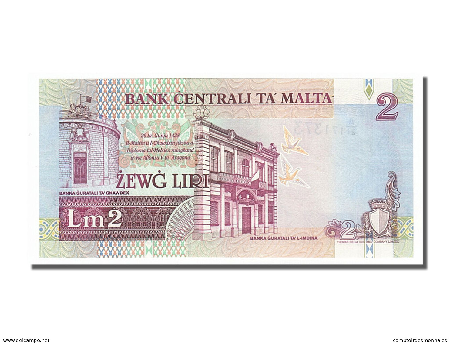 Billet, Malte, 2 Liri, 1989, NEUF - Malta