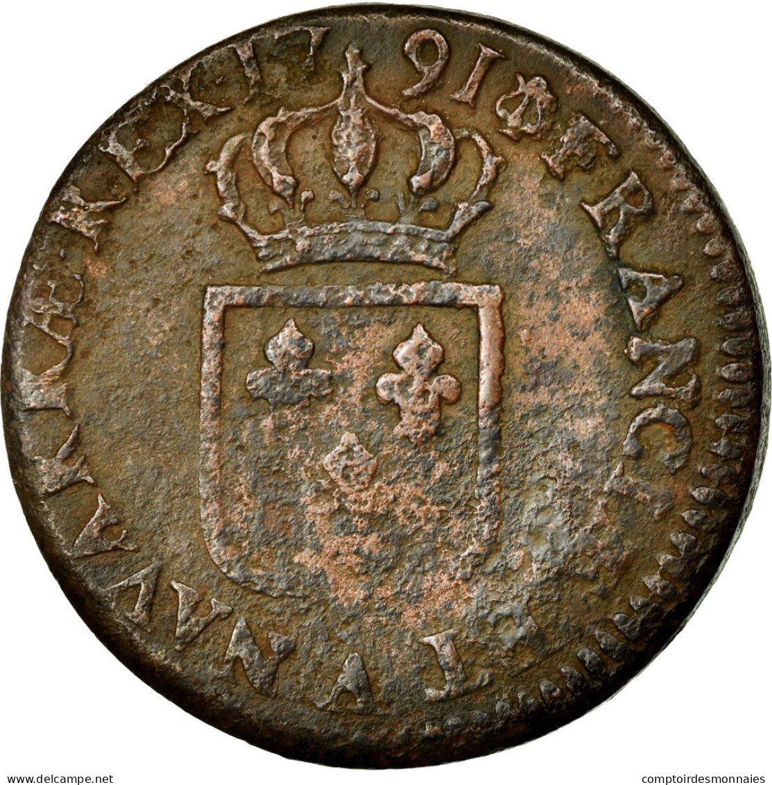 Monnaie, France, Louis XVI, Sol Ou Sou, Sol, 1791, Paris, TB+, Cuivre - 1774-1791 Louis XVI