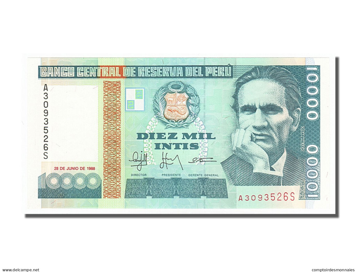 Billet, Pérou, 10,000 Intis, 1988, 1988-06-28, NEUF - Pérou