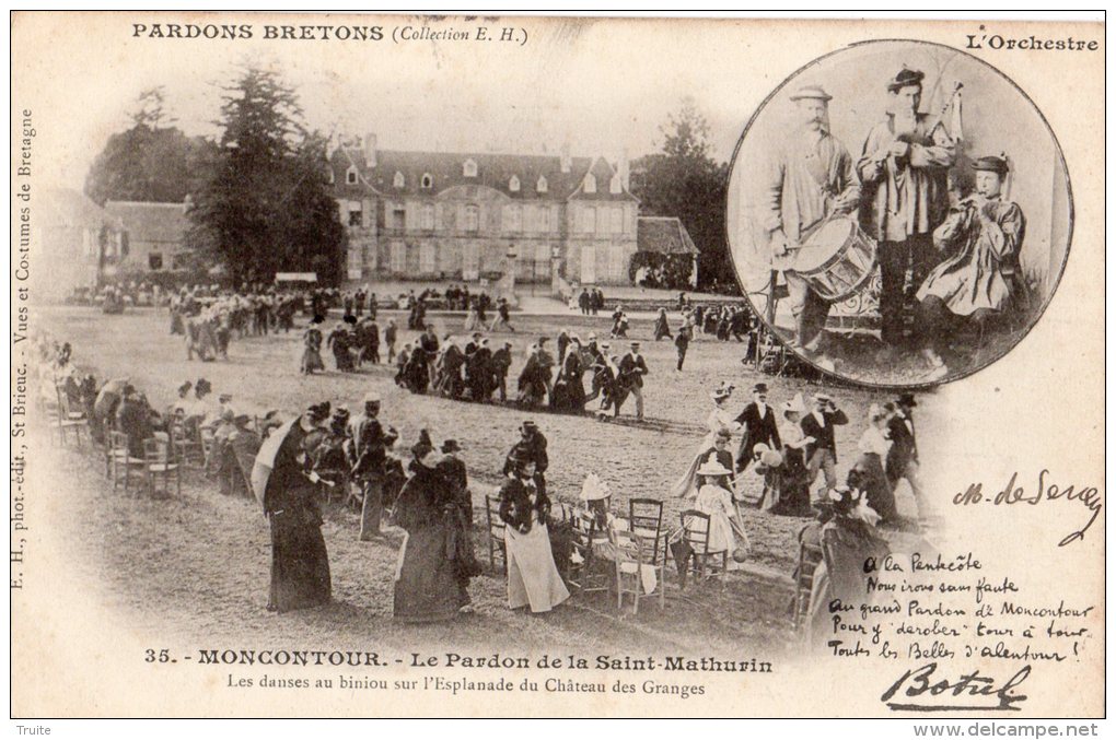 MONCONTOUR LE PARDON DE LA SAINT-MATHURIN MEDAILON AVEC L'ORCHESTRE DANSES AU BINIOU SUR L'ESPLANADE TEXTE DE BOTREL - Moncontour