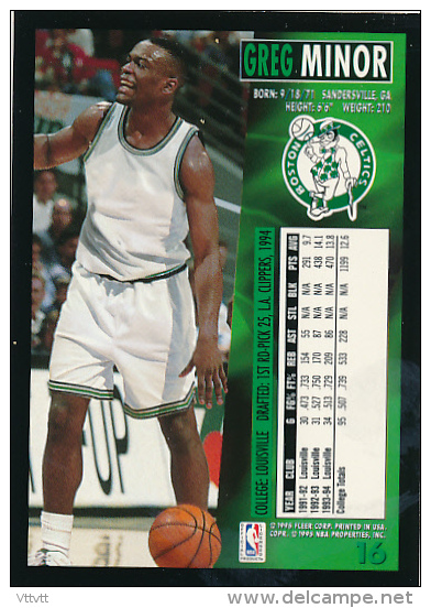 Basket, NBA, Fleer 94/95 : GREG MINOR, BOSTON CELTICS, N° 16 - 1990-1999