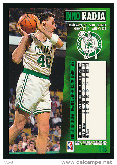 Basket, NBA, Fleer 94/95 : DINO RADJA, BOSTON CELTICS, N° 18 - 1990-1999