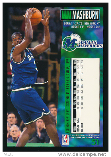 Basket, NBA, Fleer 94/95 : JAMAL MASHBURN, DALLAS MAVERICKS, N° 51 - 1990-1999