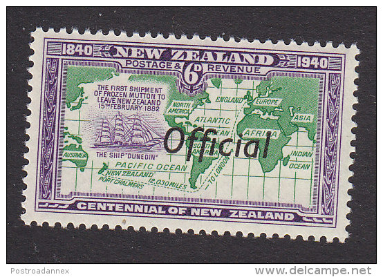 New Zealand, Scott #O83, Mint Never Hinged, Route Of Ship Carrying Frist Shipment Of Mutton Overprinted, Issued 1940 - Officials