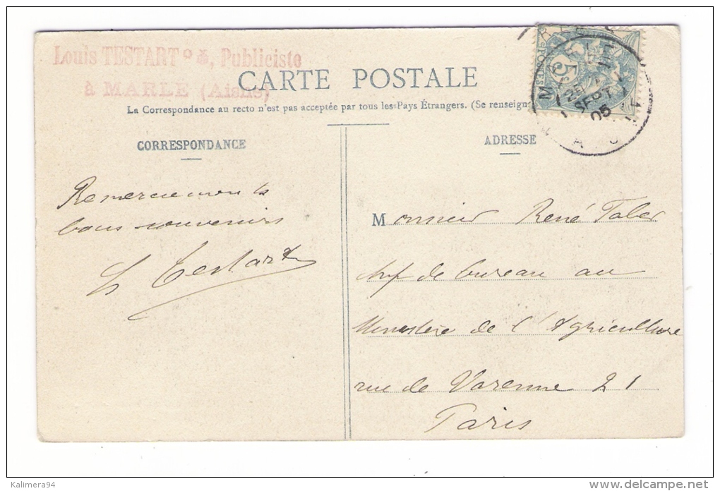 AISNE  /  BOSMONT  /  LE  PONT  SUR  LA  SERRE  /  Cachet Privé Au Dos : Louis TESTARD , Publiciste à MARLE - Other & Unclassified