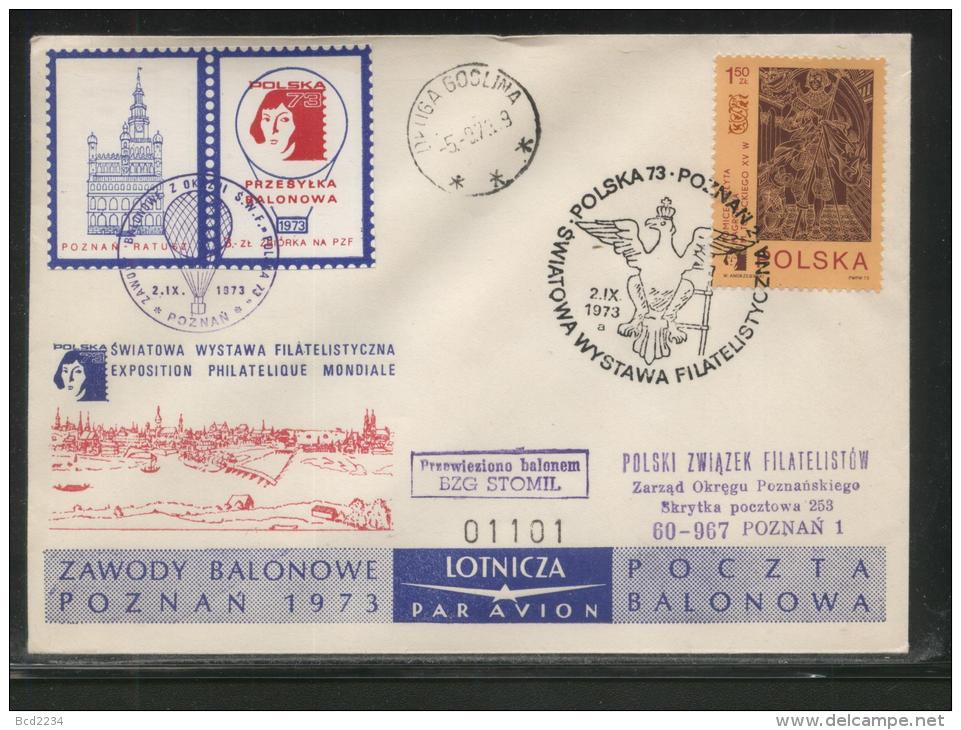 POLAND 1973 BALLOON CHAMPIONSHIPS FLIGHT COVER DLUGA GOSLINA COPERNICUS CINDERELLA LABELS STOMIL BALLOON - Balloons