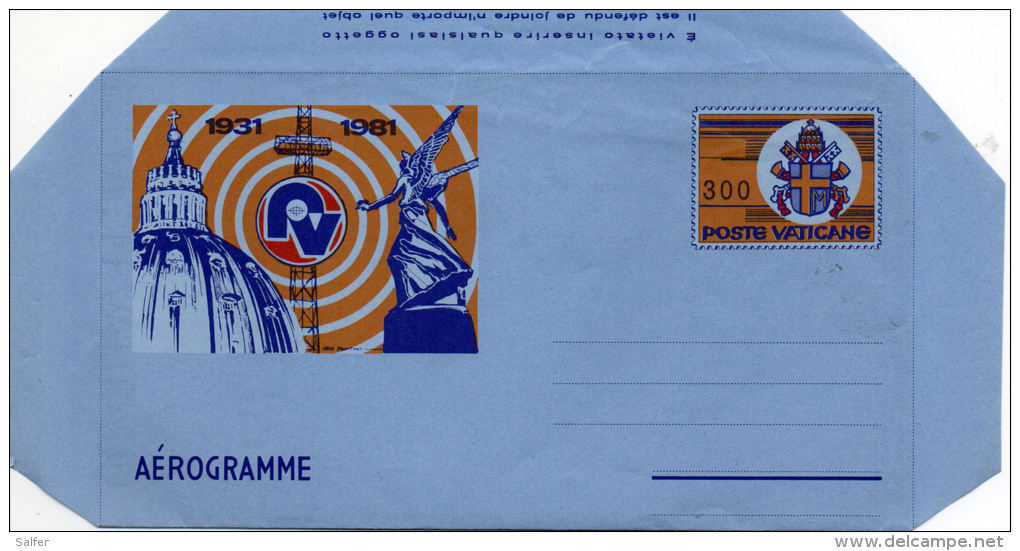 VATICANO / VATIKAN  AEROGRAMMA 1981  50° Radio Vaticana  MNH - Entiers Postaux