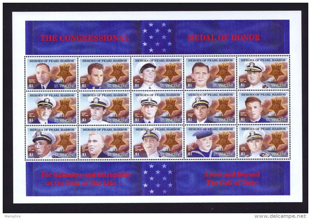 1991  Heroes Of Pearl Harbour  Sheet Of 15   Sc 1559  MNH - St.Vincent (1979-...)