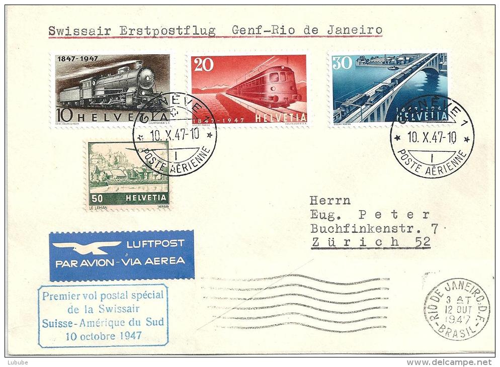 Luftpost  "Premier Vol Postal Spécial De La Swissair Suisse - Amérique Du Sud"  (Rio)          1947 - Brieven En Documenten