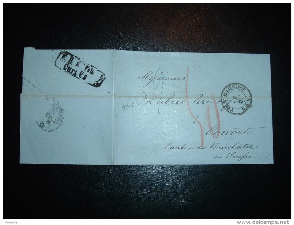 LETTRE (PLI) DATEE COLN 1er FEVRIER 1863 POUR LA SUISSE + CACHET 1 2 COLN B..NHOF 5-G N + HEINRICH FABRY - Other & Unclassified