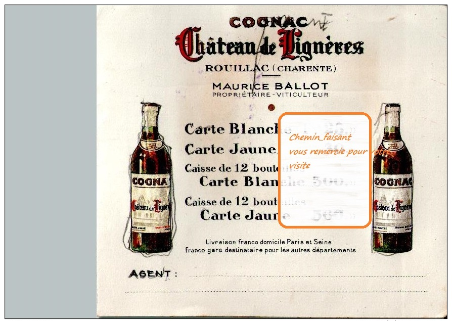 Dépliant En 2 Volets Cognac Château De Lignères MAURICE BALLOT -  Scans Recto/verso - 1900 – 1949