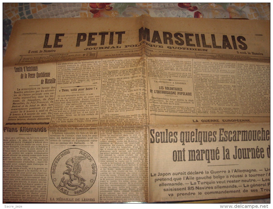 LE PETIT MARSEILLAIS-samedi 15 Août 1914-plans Allemands-quelques Escarmouches - Le Petit Marseillais
