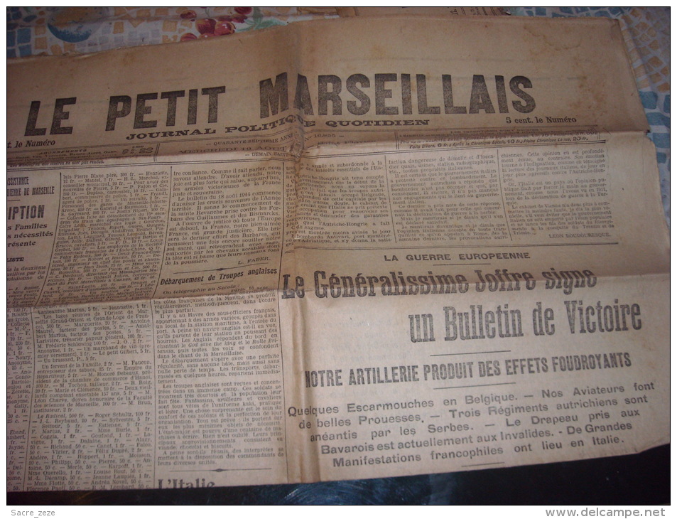 LE PETIT MARSEILLAIS-mercredi 19 Août 1914-le Générallissime JOFFRE Signe Un Bulletin De Victoire - Le Petit Marseillais