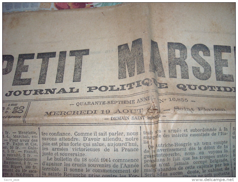 LE PETIT MARSEILLAIS-mercredi 19 Août 1914-le Générallissime JOFFRE Signe Un Bulletin De Victoire - Le Petit Marseillais