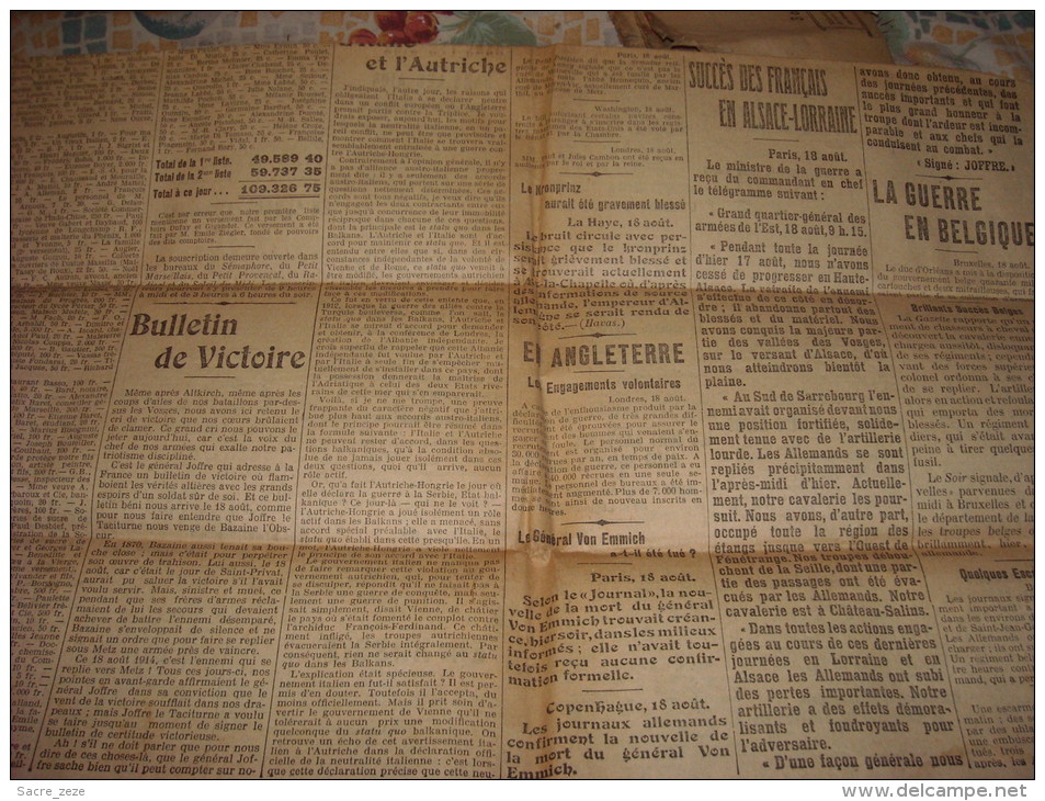 LE PETIT MARSEILLAIS-mercredi 19 Août 1914-le Générallissime JOFFRE Signe Un Bulletin De Victoire - Le Petit Marseillais