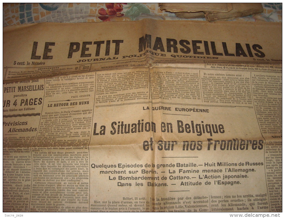 LE PETIT MARSEILLAIS-mercredi 26 Août 1914-la Situation En Belgique Et Sur Nos Frontières - Le Petit Marseillais