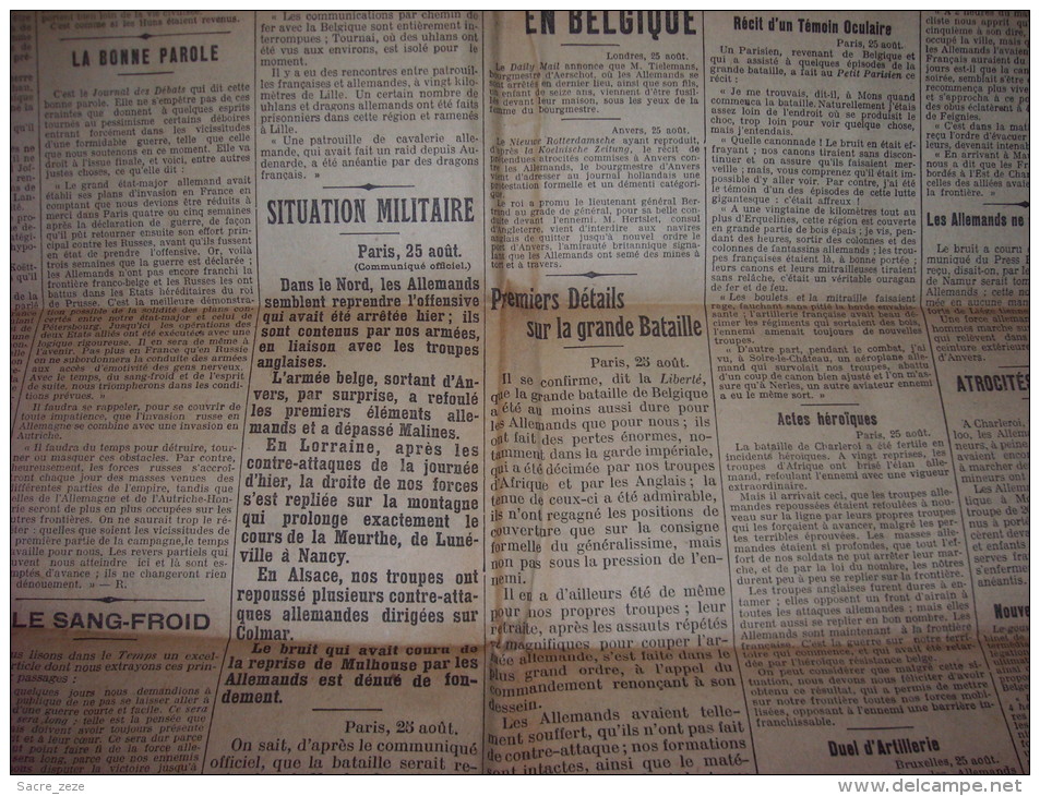 LE PETIT MARSEILLAIS-mercredi 26 Août 1914-la Situation En Belgique Et Sur Nos Frontières - Le Petit Marseillais