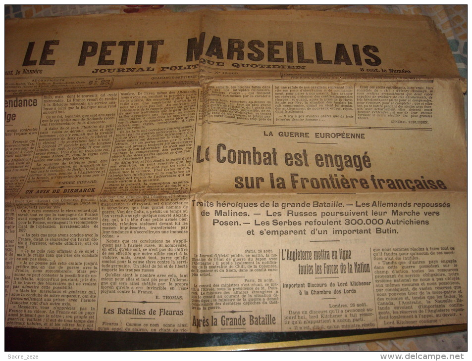 LE PETIT MARSEILLAIS-jeudi 27 Août 1914-le Combat Est Engagé Sur La Frontière Française - Le Petit Marseillais