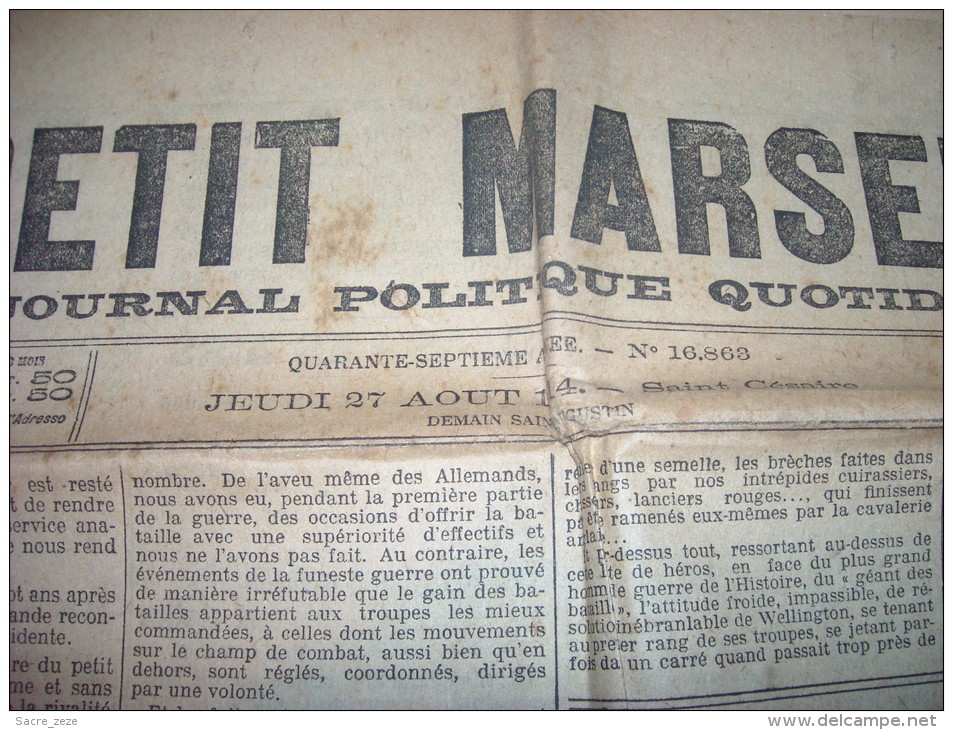 LE PETIT MARSEILLAIS-jeudi 27 Août 1914-le Combat Est Engagé Sur La Frontière Française - Le Petit Marseillais