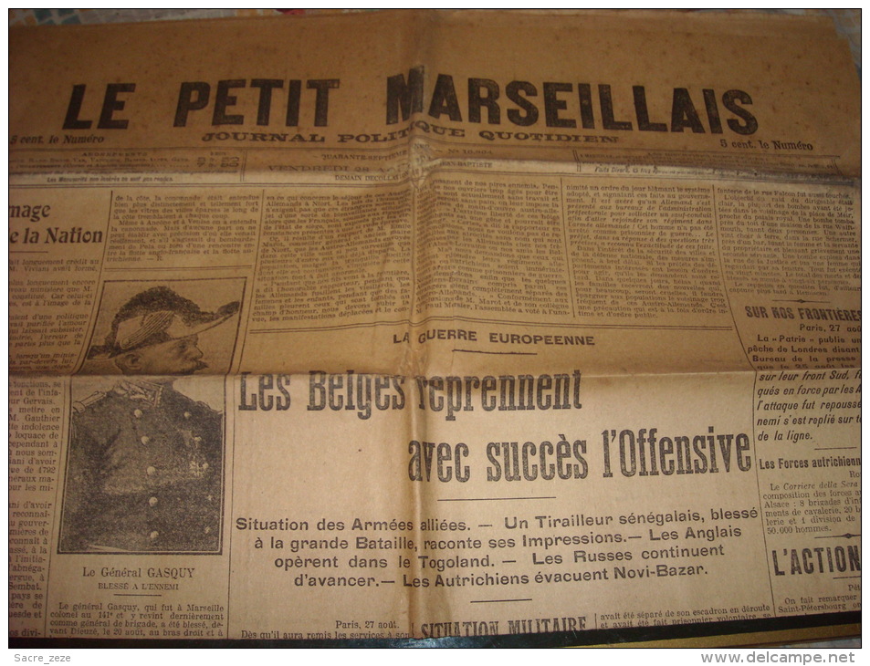 LE PETIT MARSEILLAIS-vendredi 28 Août 1914-les Belges Reprennent Avec Succes L'offensive - Le Petit Marseillais