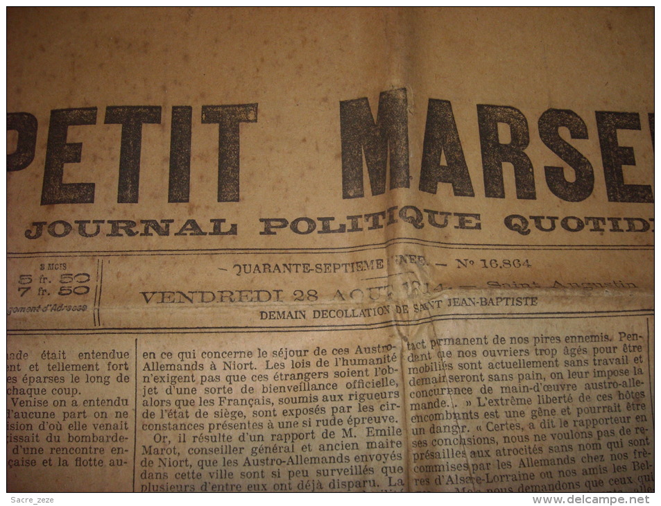 LE PETIT MARSEILLAIS-vendredi 28 Août 1914-les Belges Reprennent Avec Succes L'offensive - Le Petit Marseillais