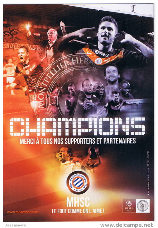CPM MONTPELLIER CHAMPIONS CALENDRIER SAISON 2012-13 AU DOS  TBE - Calcio