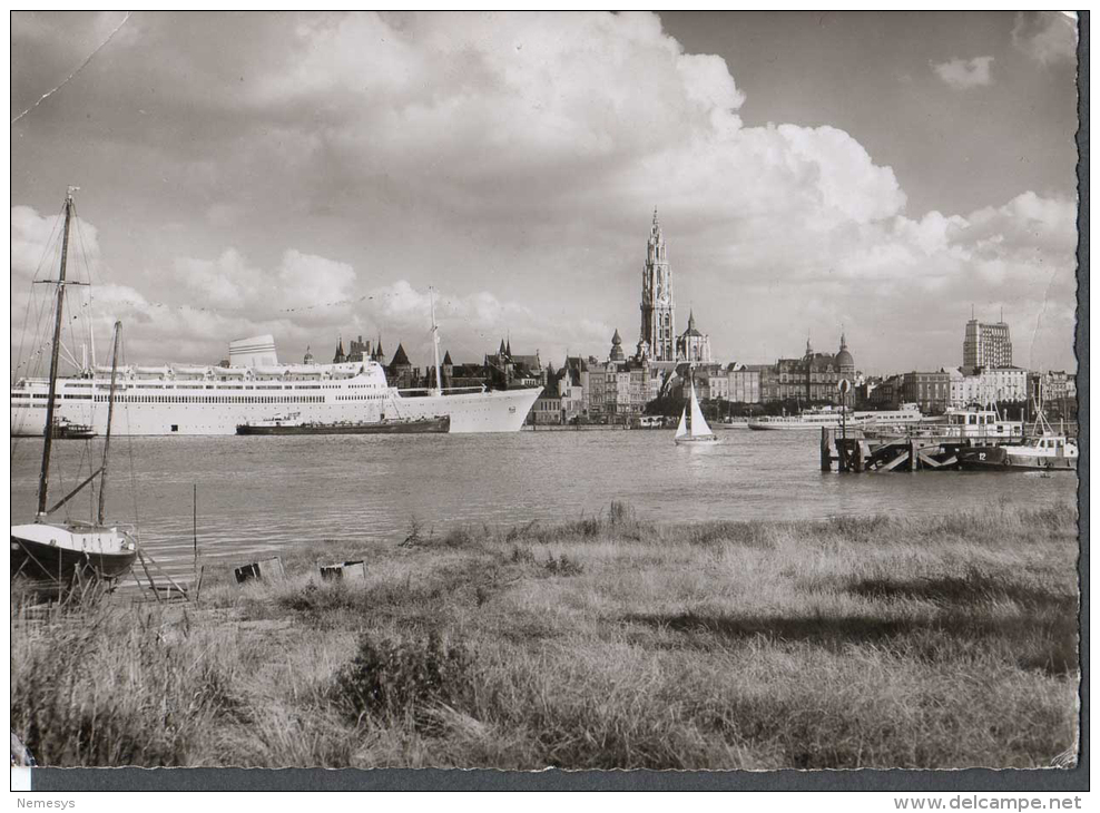 1963 ANVERS ANTWERPEN PORT PROMENADE PANORAMA FG V SEE 2 SCANS BIG SHIP GRAND BATEAU DE CROISIÈRE - Altri & Non Classificati