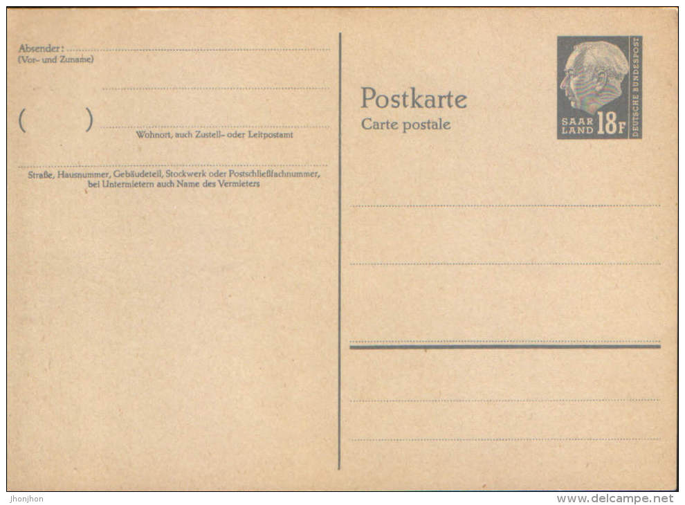 OPD Saarbrüken/Germany - Postkarte  1957,unizirkuliert  P49,12 F Dunkelgrau,Heuss-Kopf - Ganzsachen