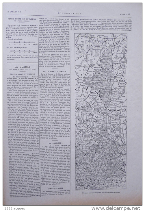 L´ILLUSTRATION N°3828 15 JUIL. 1916 DOUGLAS HAIG  FOCH BATAILLE DE LA SOMME  PÉRONNE AMSTERDAM  AVIATEUR CHAPMAN JUTLAND