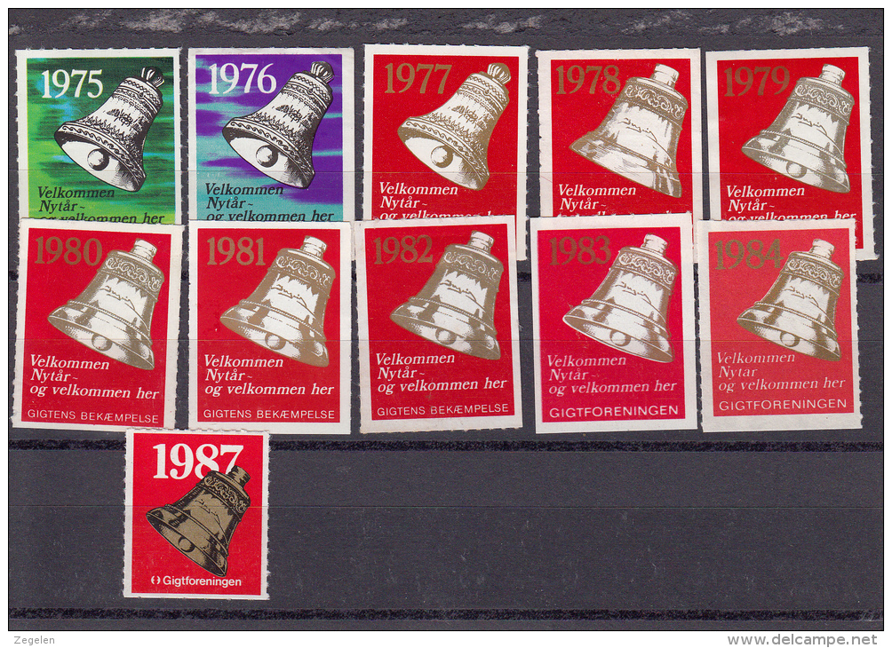 Denemarken: Kerstvignetten Gigtforeningen 1975-1987 Cat 74.00 DKK - Local Post Stamps