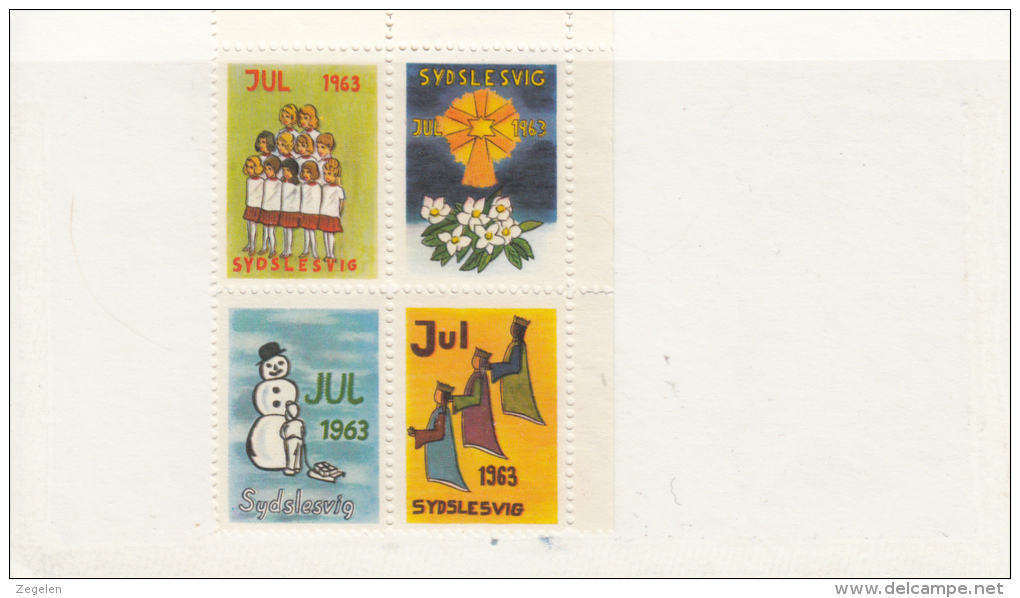 Denemarken: Kerstvignetten Sydslesvig Julemarke 1963 4 Versch. Cat 12.00 DKK - Local Post Stamps