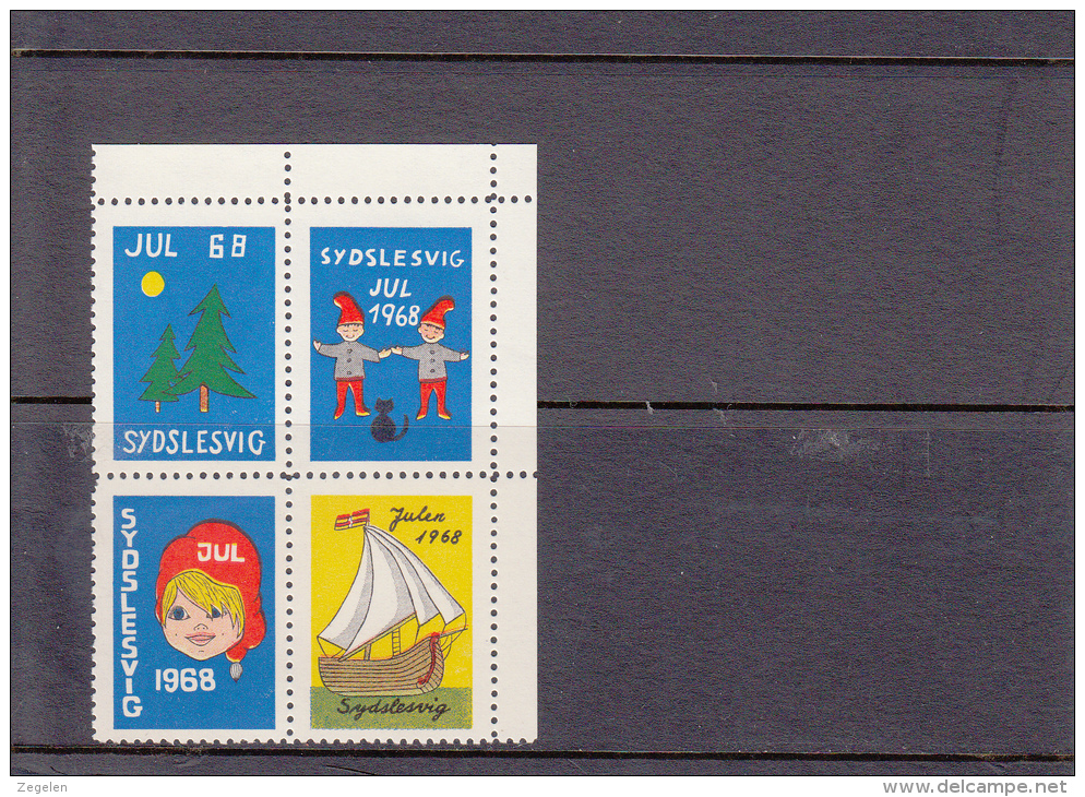 Denemarken: Kerstvignetten Sydslesvig Julemarke 1968 4 Versch. Cat 12.00 DKK - Local Post Stamps