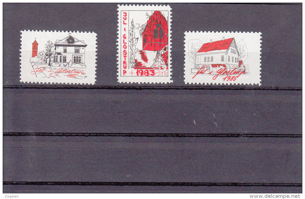 Denemarken: Kerstvignetten Glostrup Sct Georgs Gildet 1982-1985 Cat 20.00 DKK - Local Post Stamps