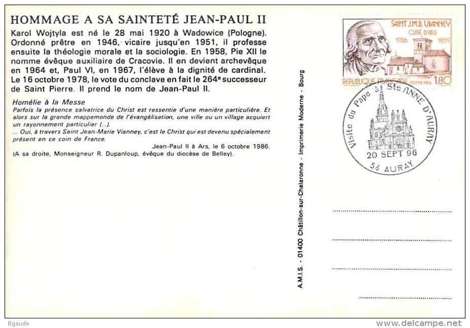 FRANCE  CATHOLIQUE VOYAGE  PAPE  JEAN PAUL II   Pope John Paul II Papst Johannes Paul II  PAPA Jonas Paulius II - Storia Postale