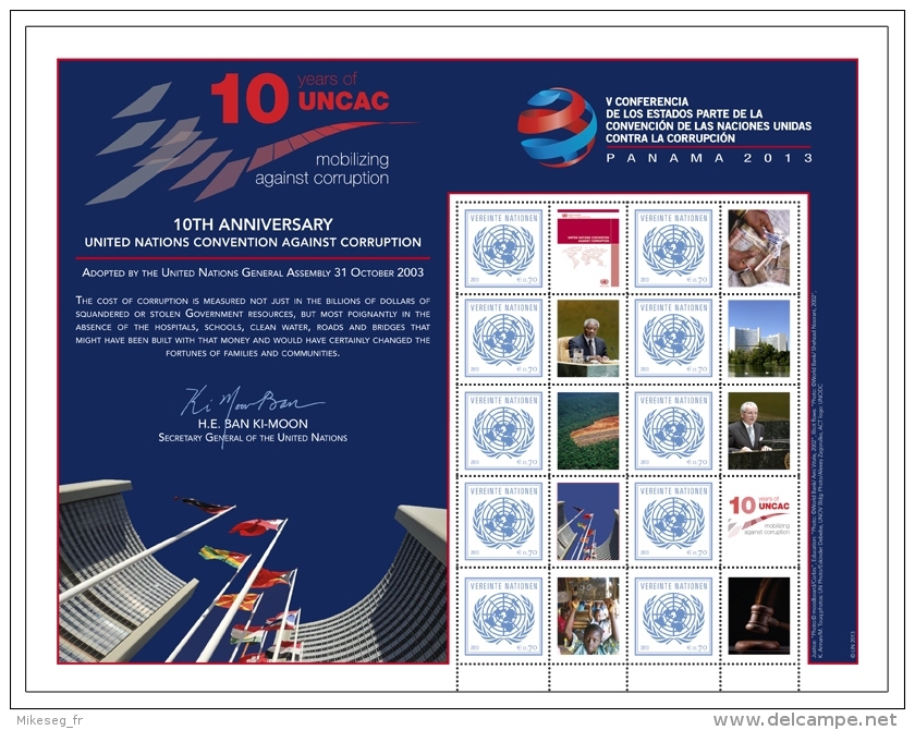 ONU Vienne 2013 - Feuille De Timbres Personnalisés - PANAMA -10 Years Of UNCAC Conférence Contre La Corruption ** - Blocs-feuillets