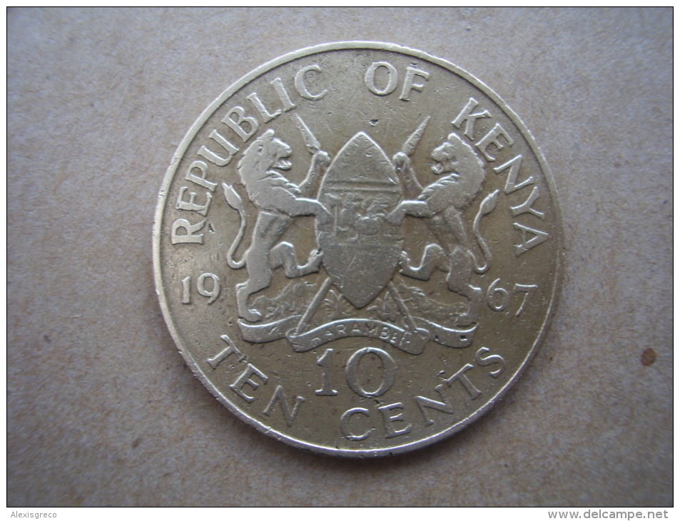 KENYA 1967 TEN CENTS   KENYATTA Nickel-Brass  USED COIN In GOOD CONDITION. - Kenya