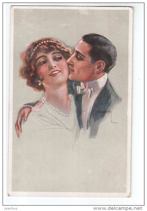 Illustration By Usabal - Couple - Man And Woman - WSSB 6441 - Old Postcard - Circulated In Estonia - Used - Usabal