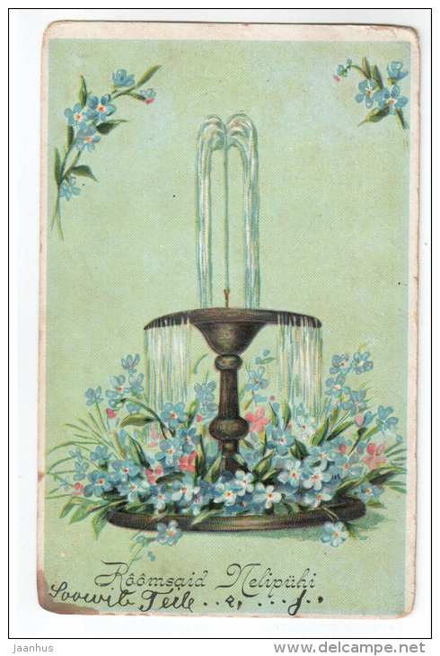 Pentecost Greeting Card - Fountain - Flowers - Ser 536 - Old Postcard - Circulated In Tsarist Russia Estonia - Used - Pinksteren