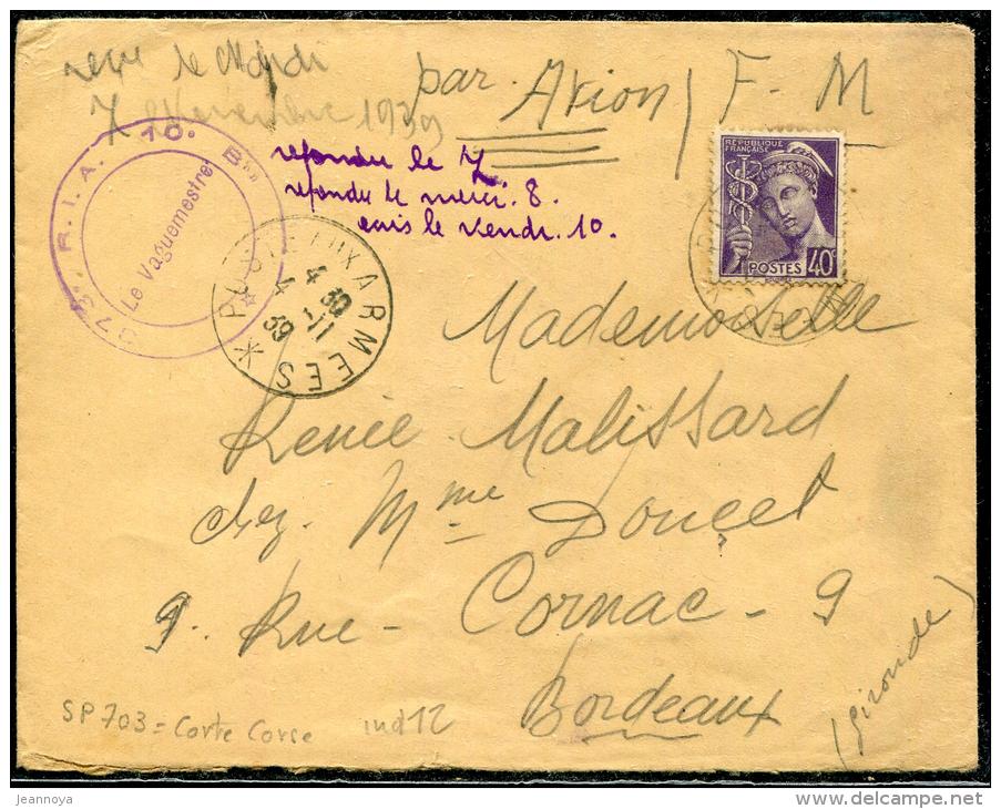 FRANCE - MERCURE - N° 413 / LETTRE AVION EN F.M. POSTE AUX ARMÉES LE 4/11/1939, SECTEUR POSTAL 703 (CORSE ) - TB - 1938-42 Mercure