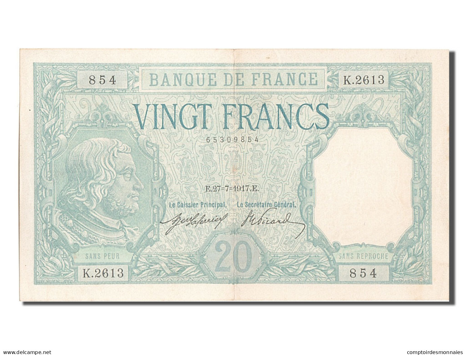 Billet, France, 20 Francs, 20 F 1916-1919 ''Bayard'', 1917, 1917-07-27, SUP - 20 F 1916-1919 ''Bayard''