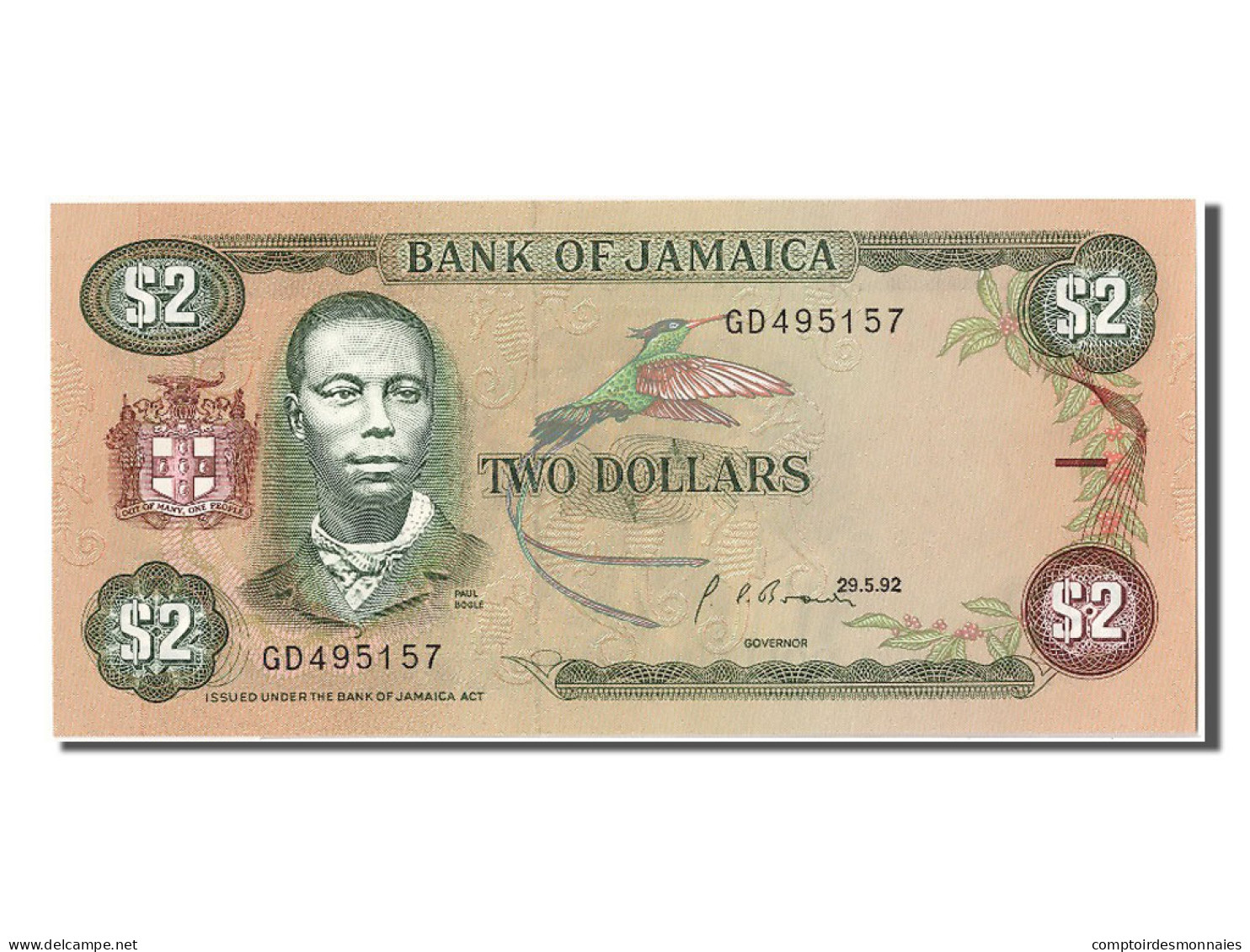 Billet, Jamaica, 2 Dollars, 1992, 1992-05-29, NEUF - Jamaique