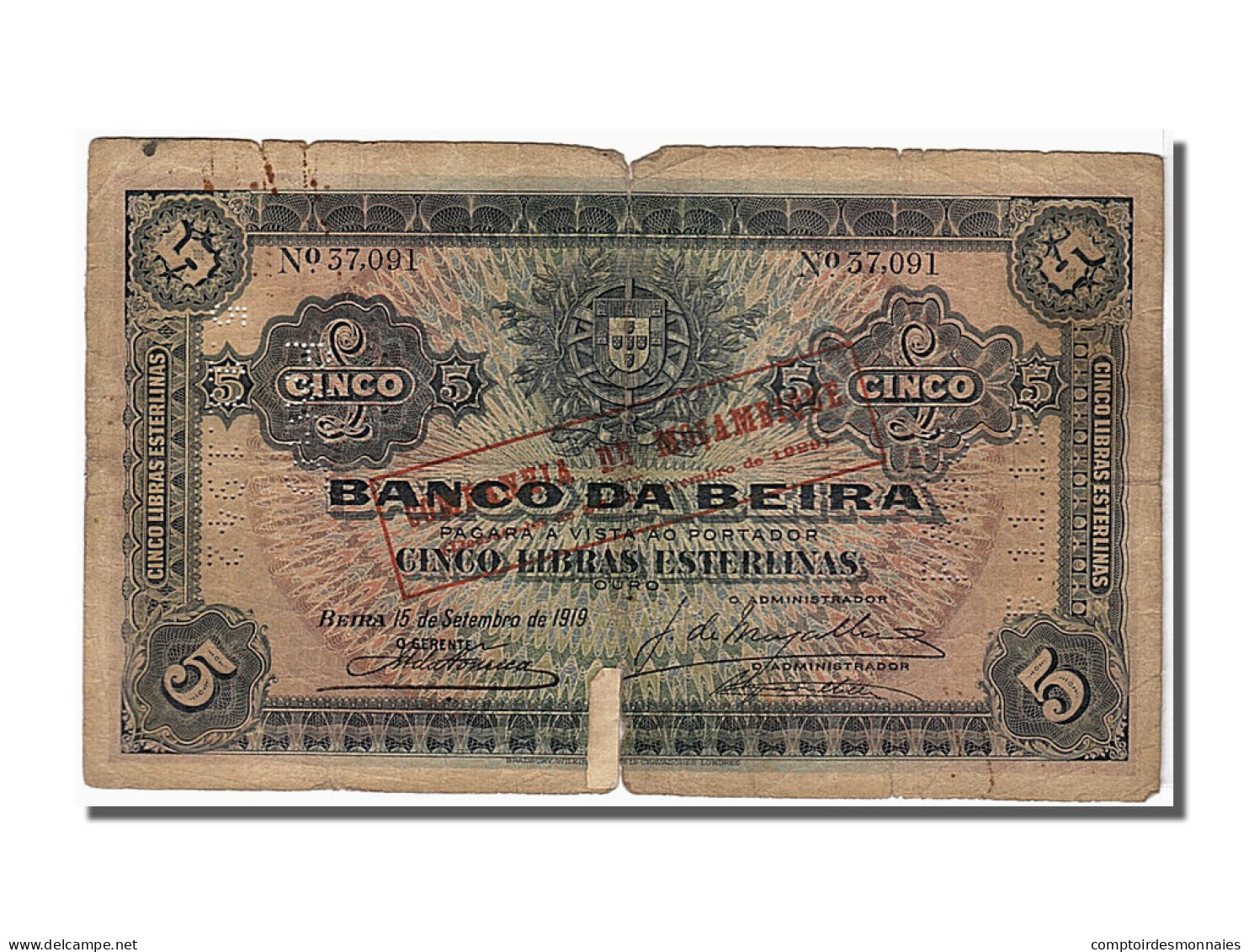 Billet, Mozambique, 5 Libras, 1919, KM:R21, NEUF - Mozambico