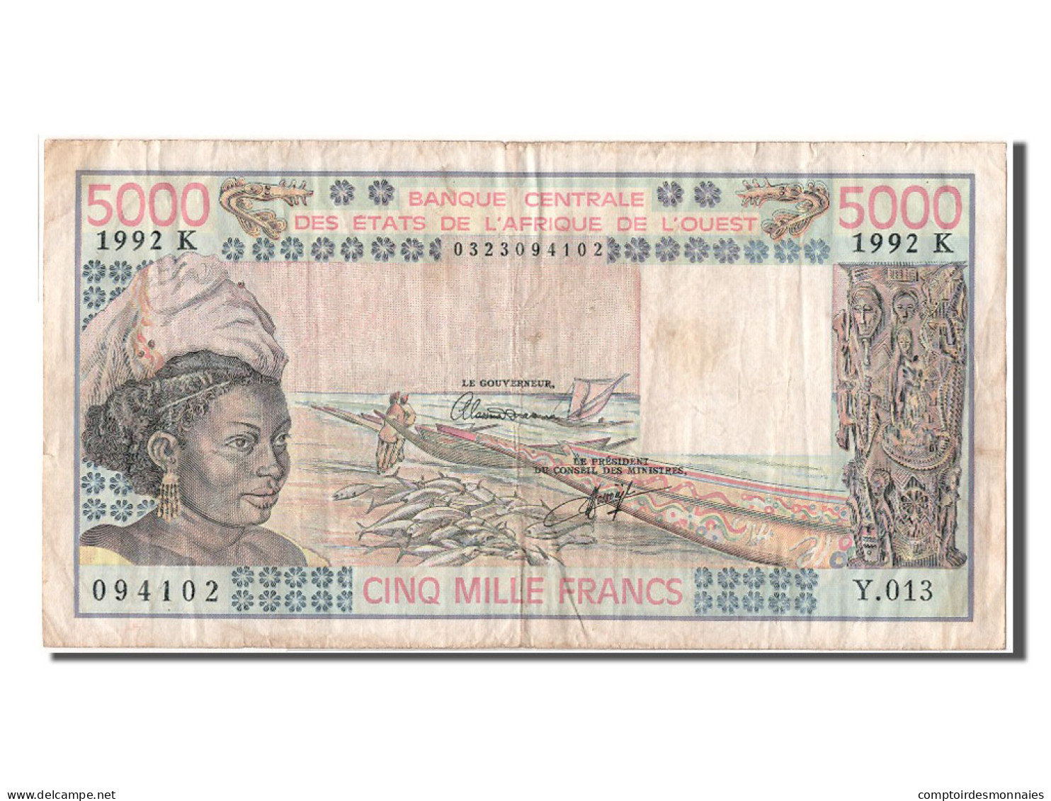 Billet, West African States, 5000 Francs, 1992, TTB - Sénégal