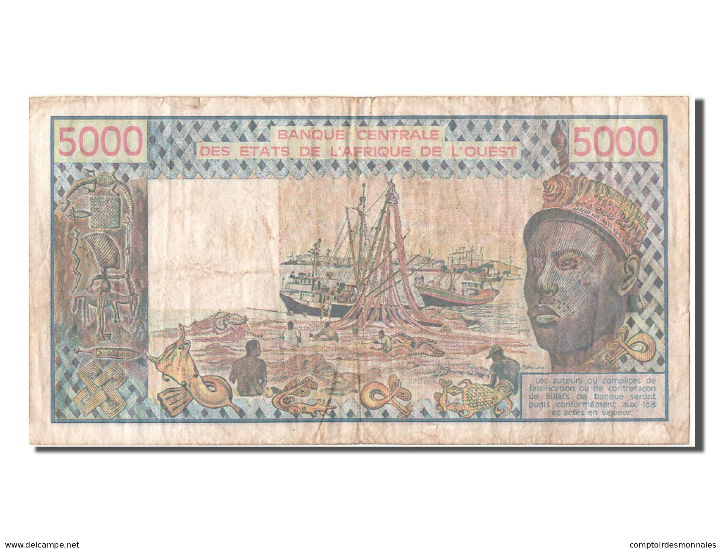 Billet, West African States, 5000 Francs, 1992, TTB - Sénégal